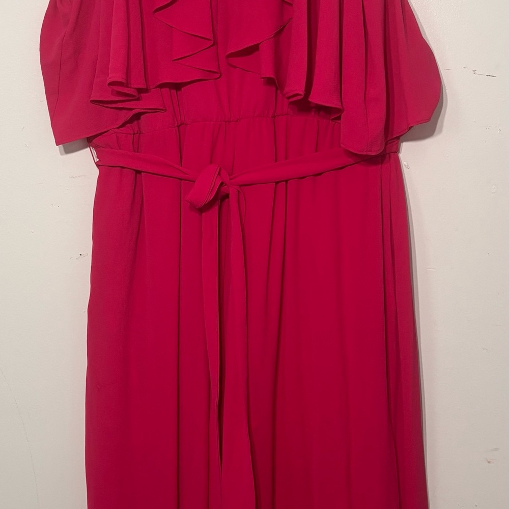 Lane Bryant Fuchsia Maxi Dress with Ruffle Bodice and Waist Tie
